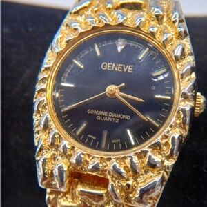 Geneve Genuine Diamond Quartz Gold Nugget Watch